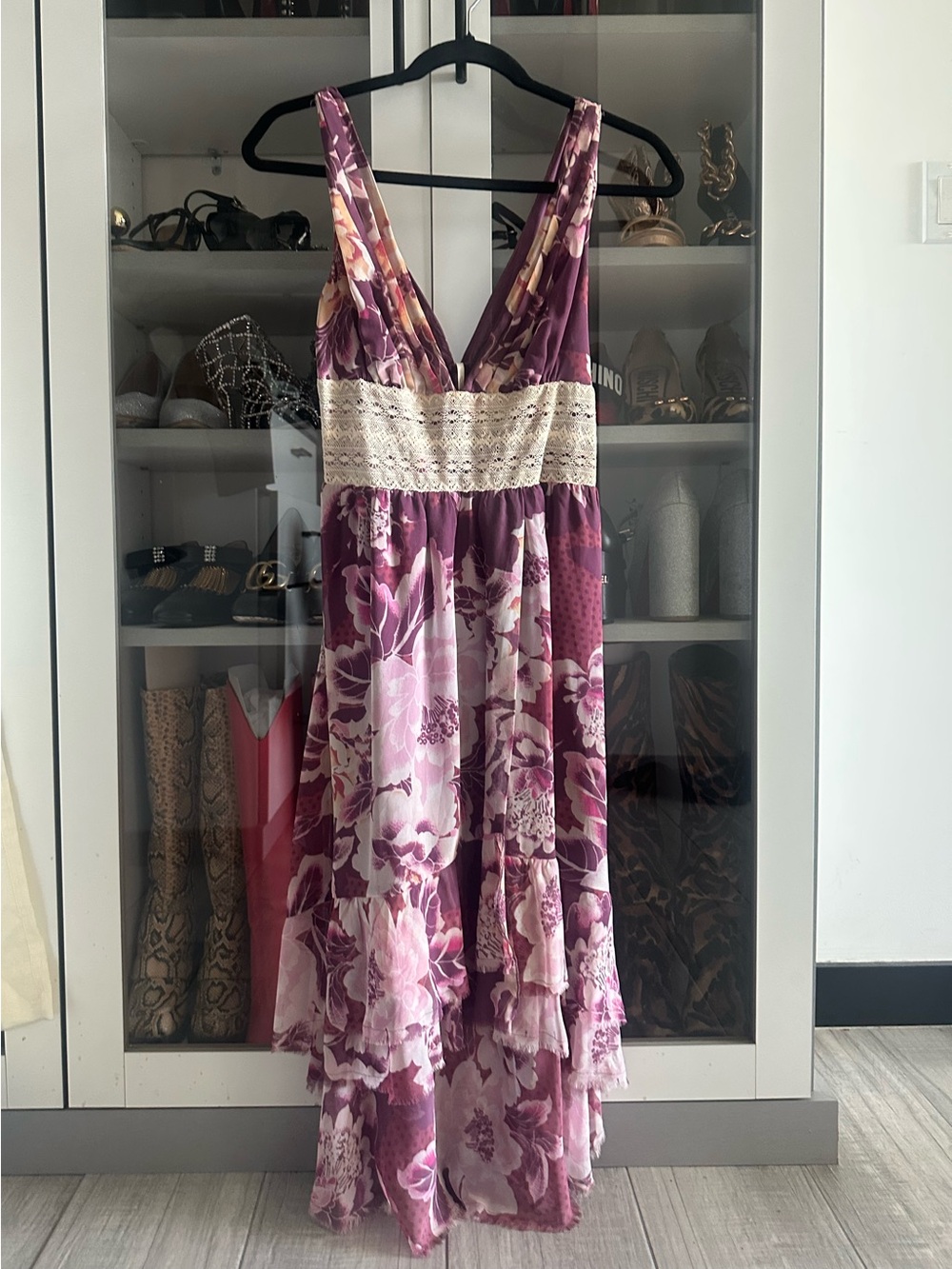 Free People Sz 2 $148 Floral Maxi Dress fairycore Lace band Revolve Boho flowy